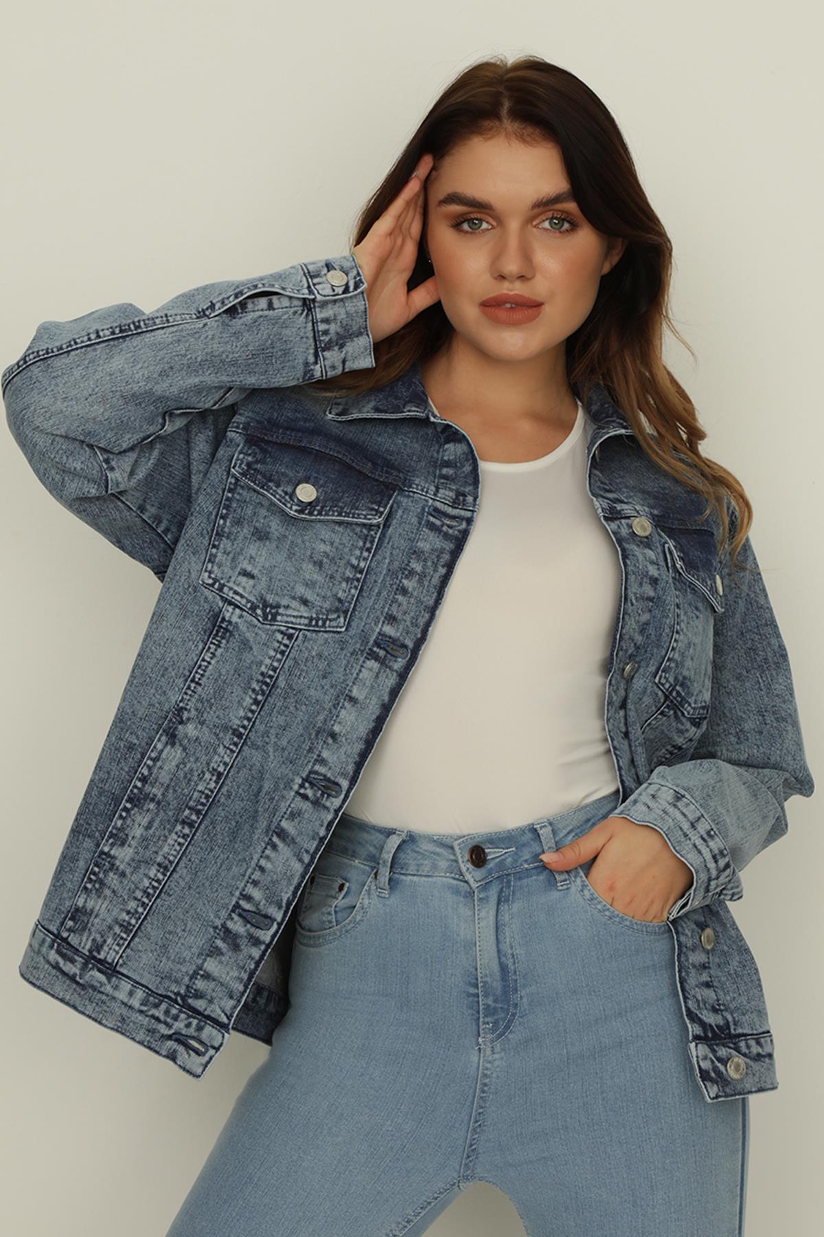Kadın Cepli Oversize Denim Ceket · 155