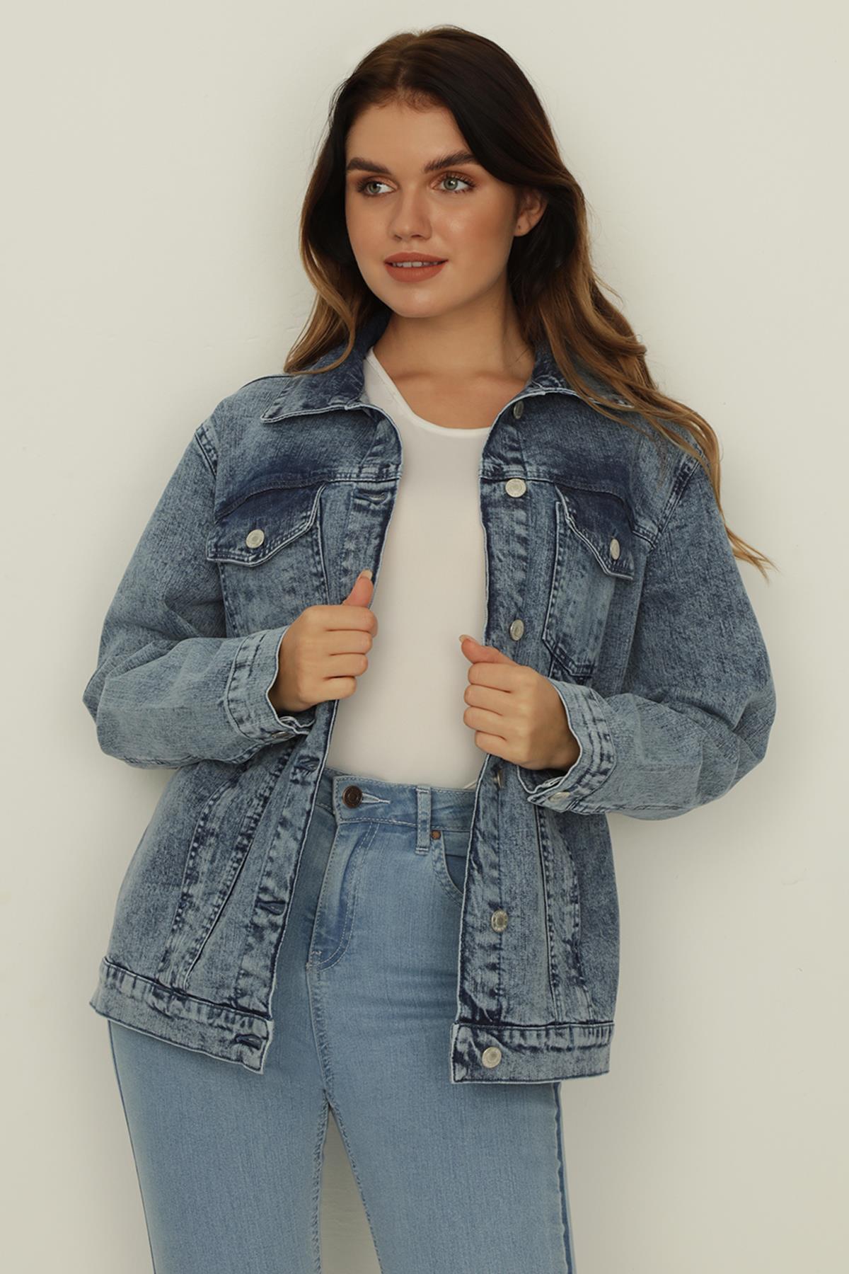 Kadın Cepli Oversize Denim Ceket · 98