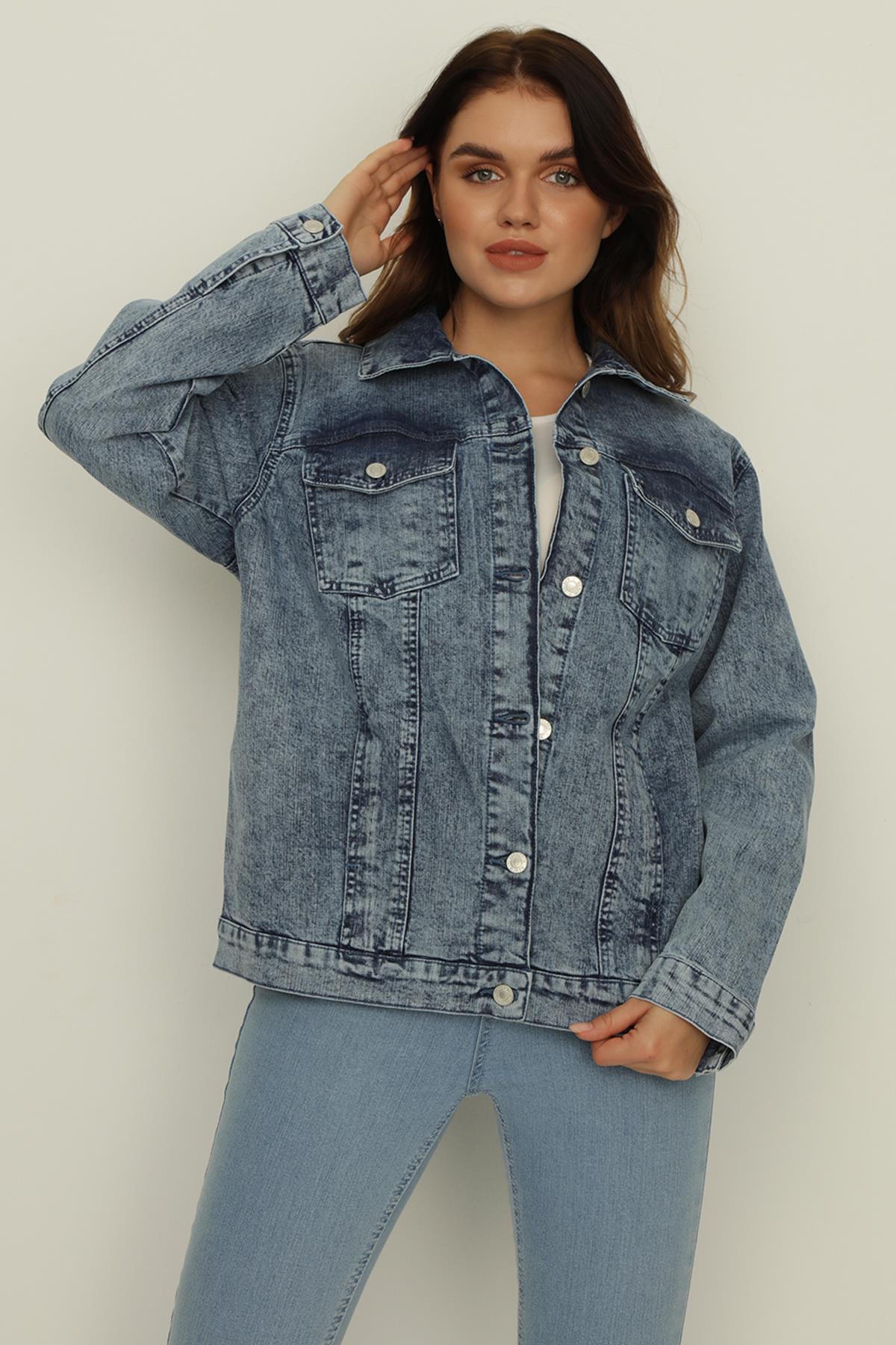 Kadın Cepli Oversize Denim Ceket · 175
