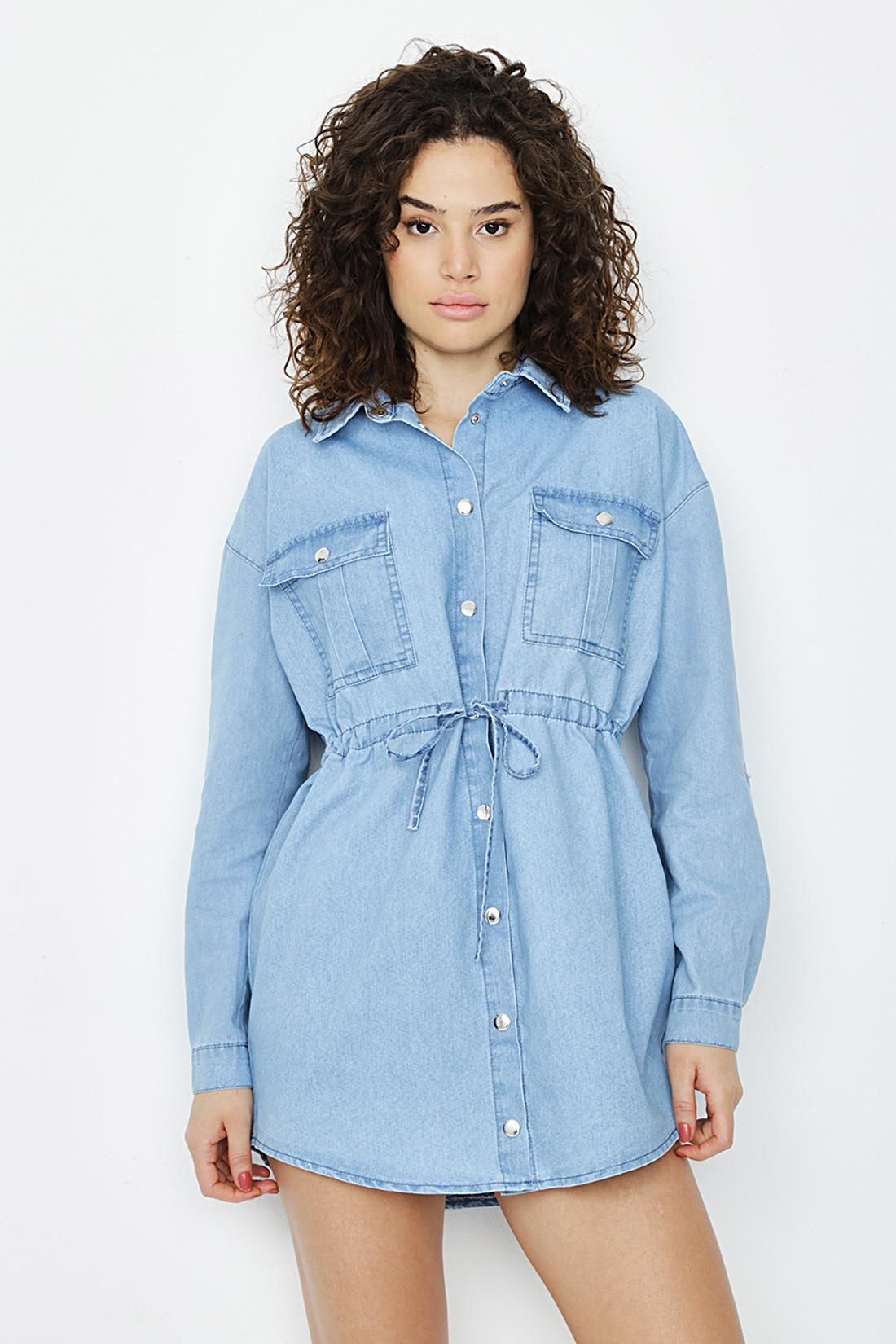 Kadın Çıtçıt Kapamalı Denim Gömlek Elbise