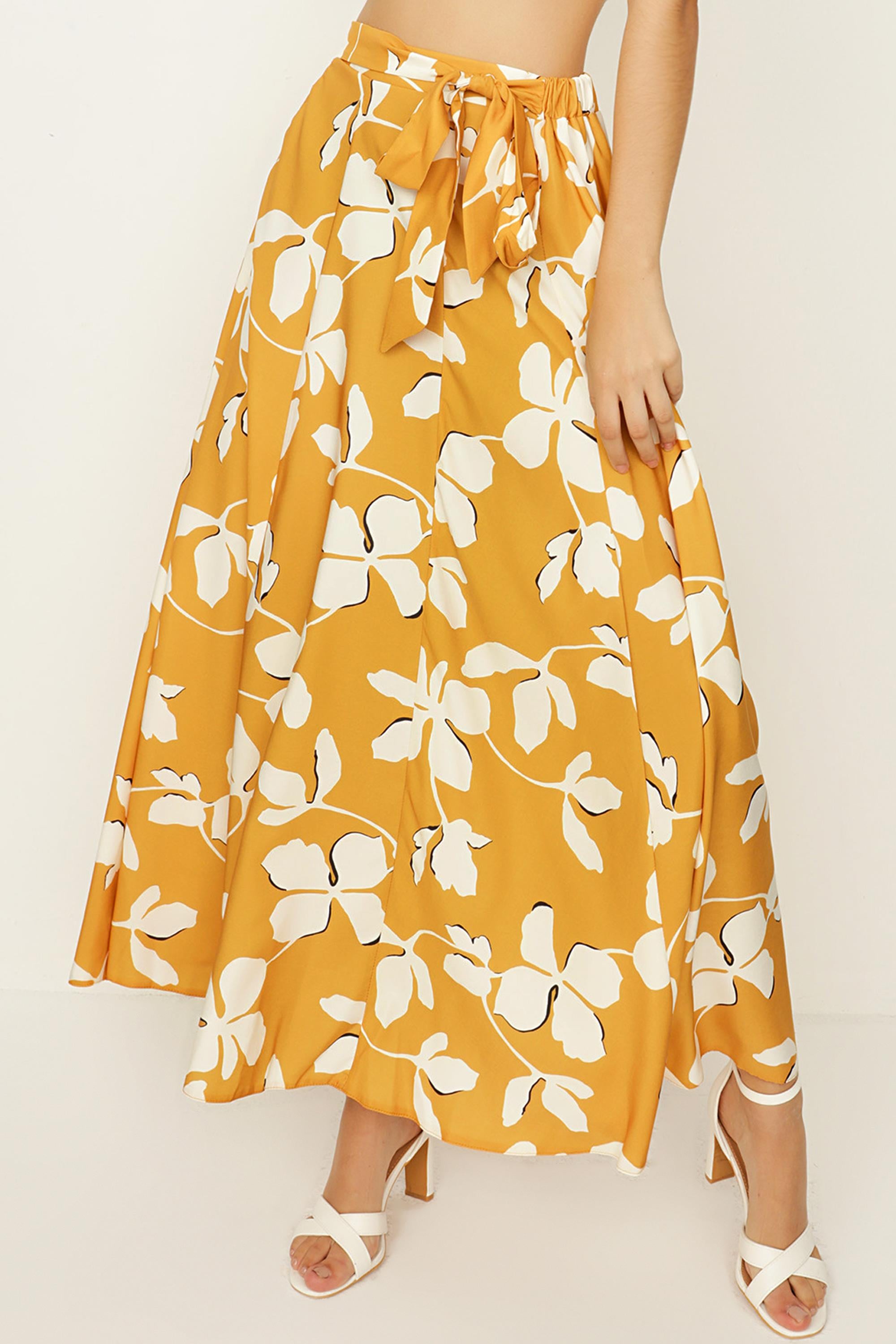 Kadın Desenli Kuşaklı Volanlı Uzun Etek · 268