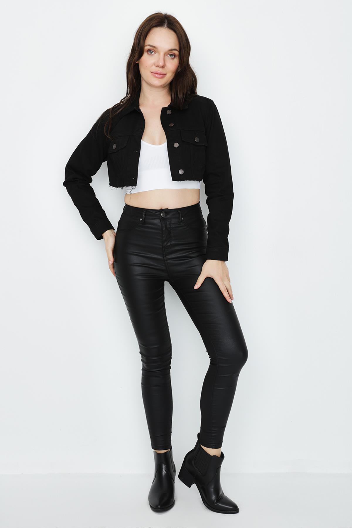 Kadın Etek Ucu Püsküllü Crop Denim Ceket