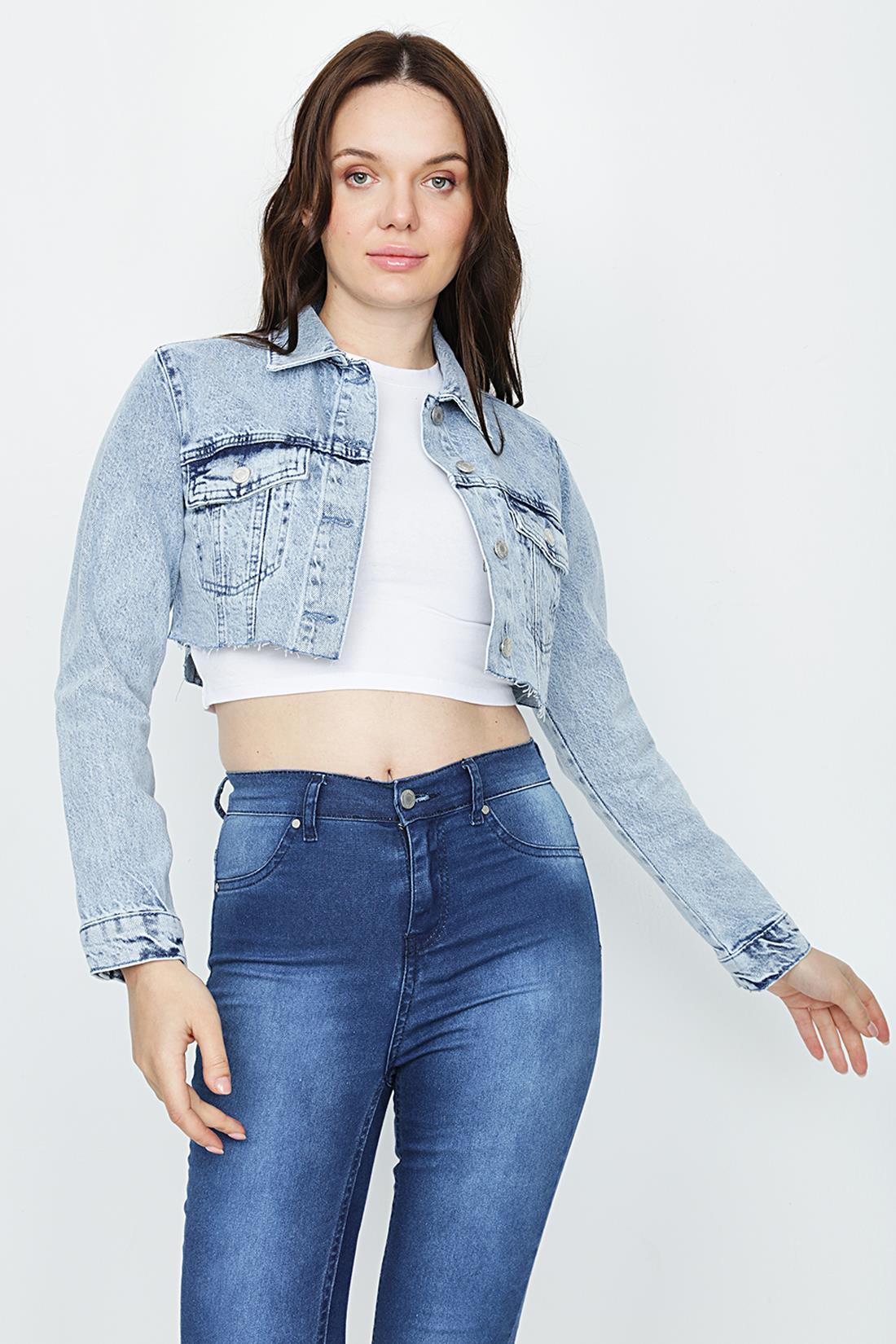 Kadın Etek Ucu Püsküllü Crop Denim Ceket