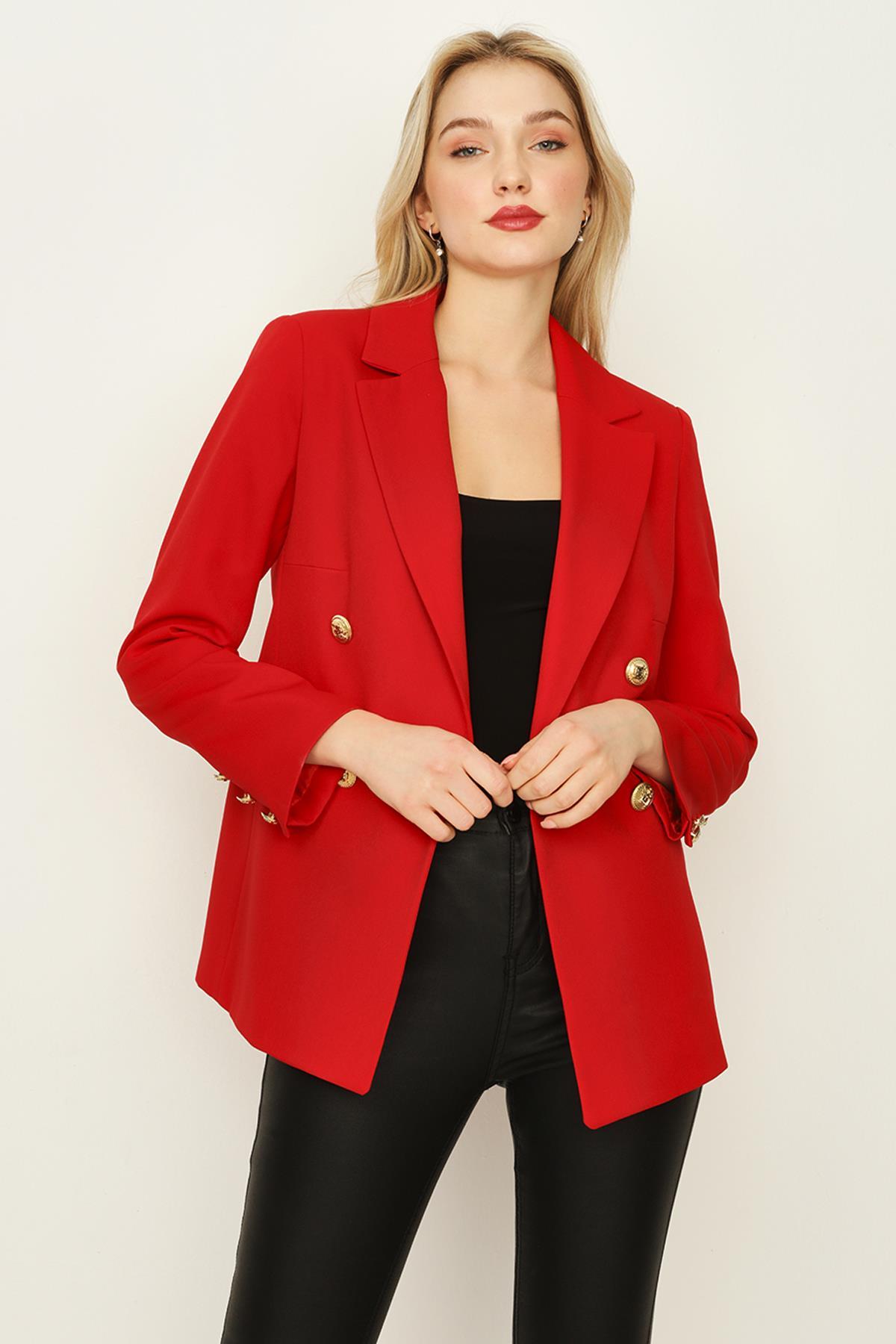 Kadın Gold Düğmeli Blazer Ceket