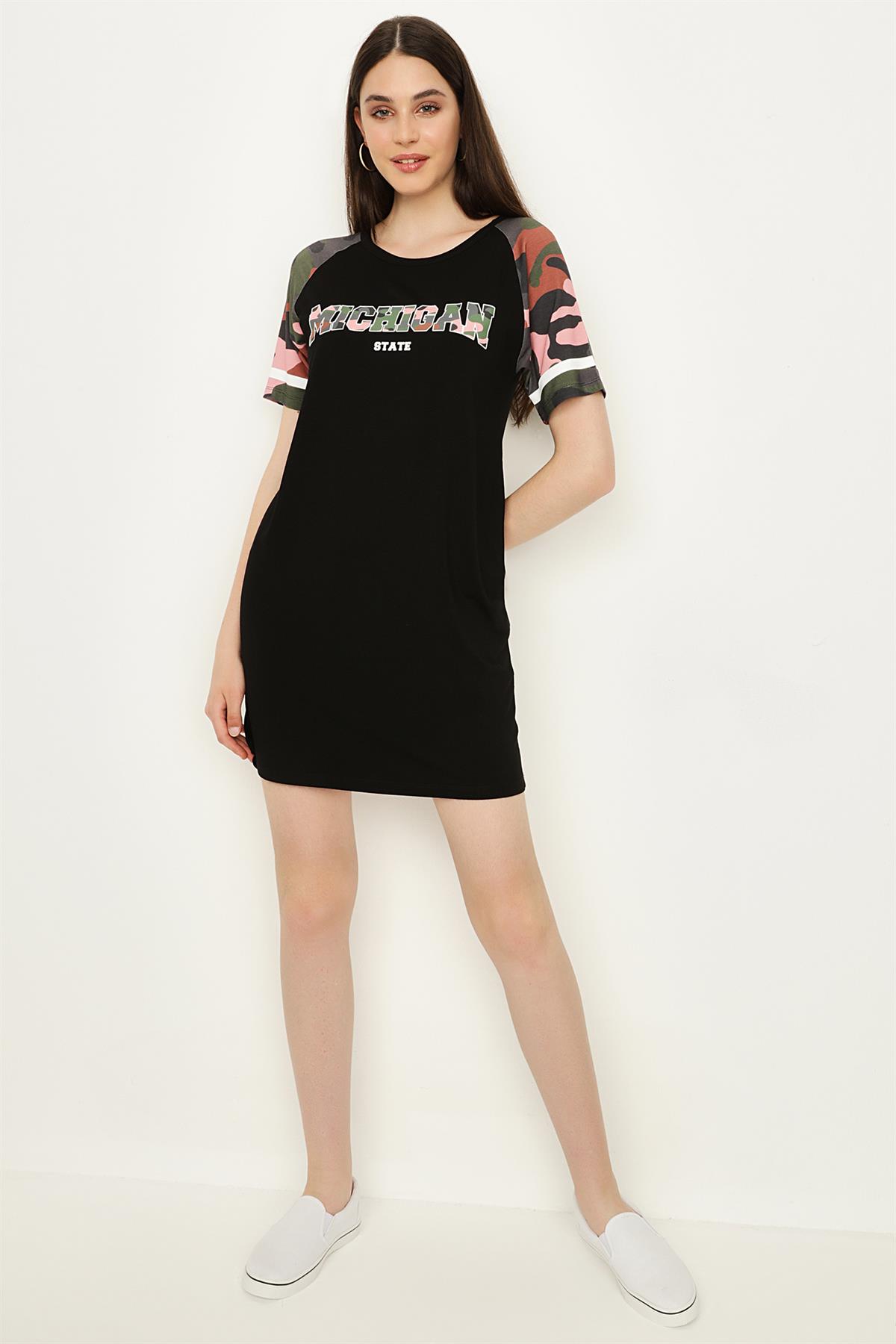 Kadın Kamuflaj Detaylı Bodycon Elbise