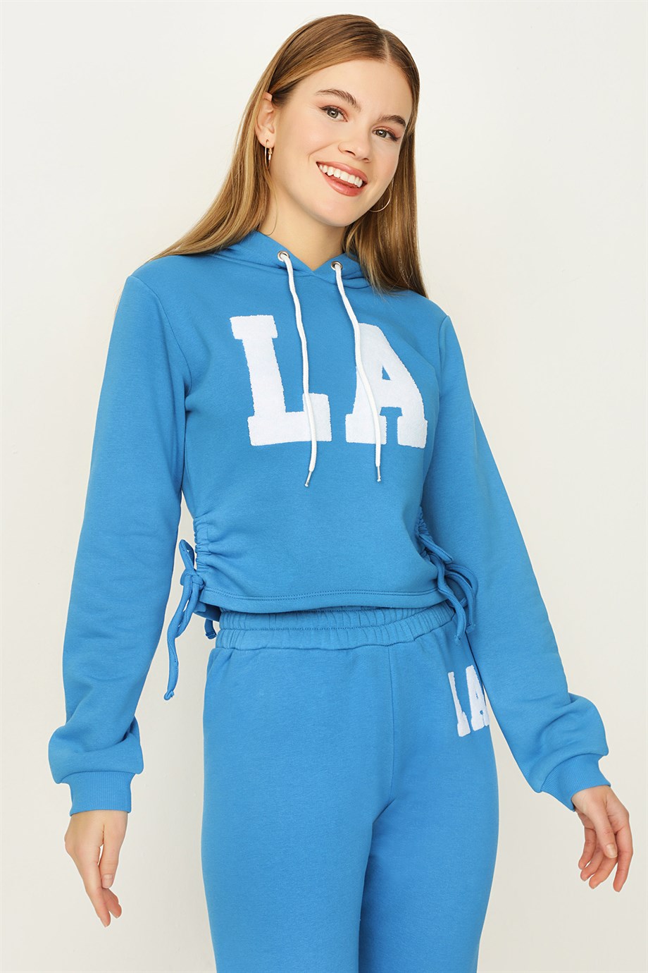 Kadın Kapüşonlu Yandan Büzgülü Sweatshirt