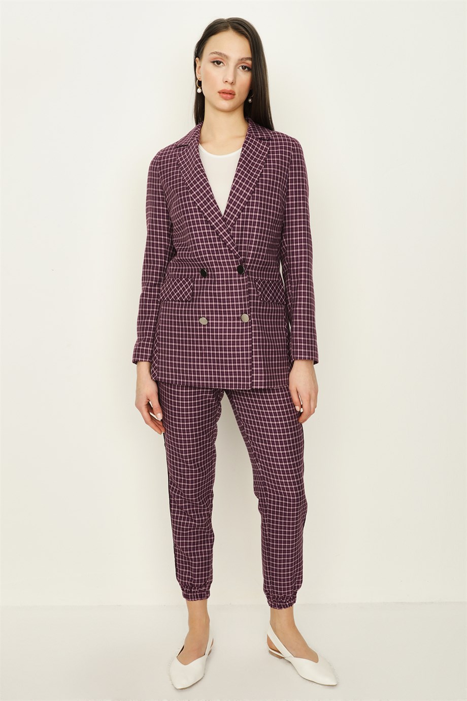 Kadın Kareli Blazer Ceket