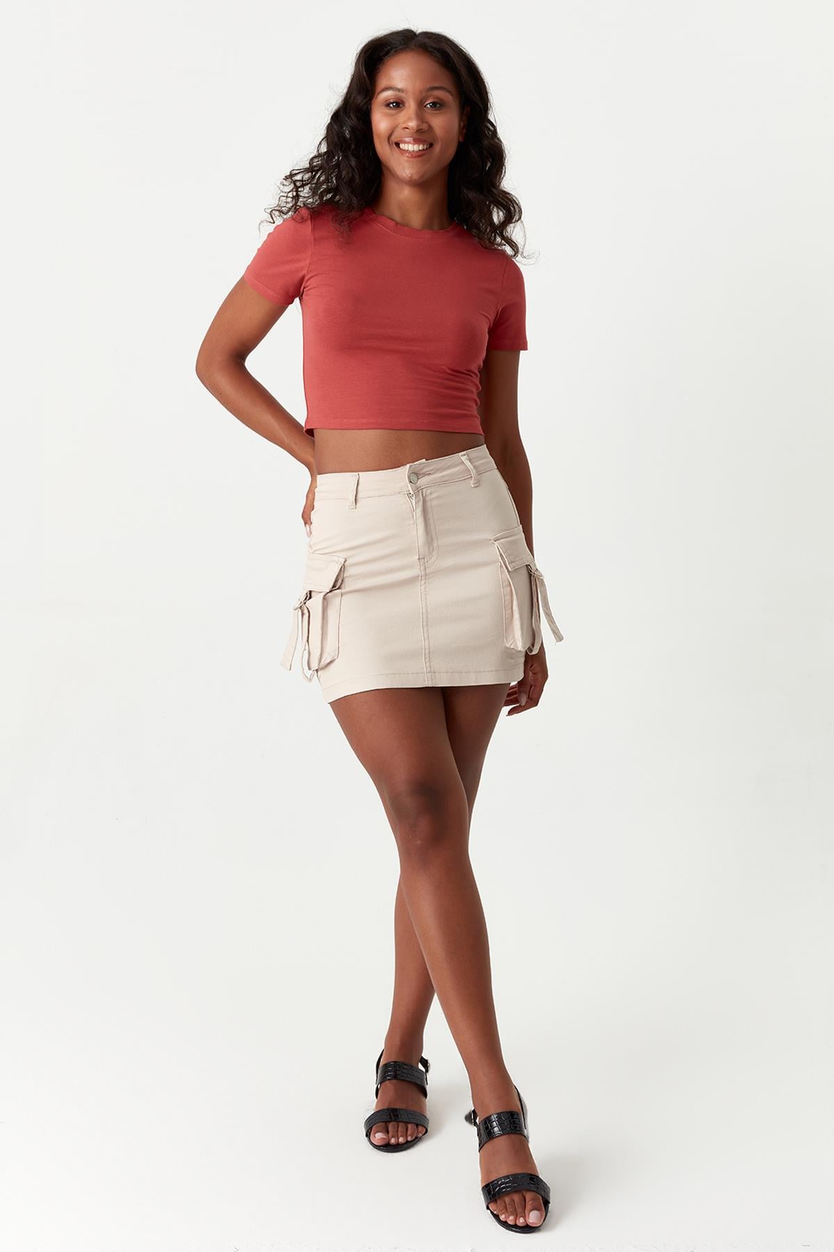 Kadın Kargo Cepli Mini Etek