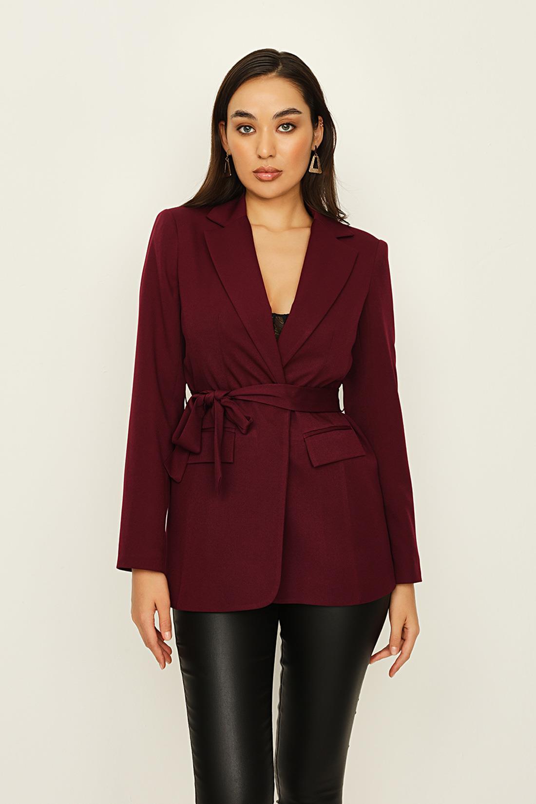 Kadın  Kuşaklı Astarlı Blazer Ceket