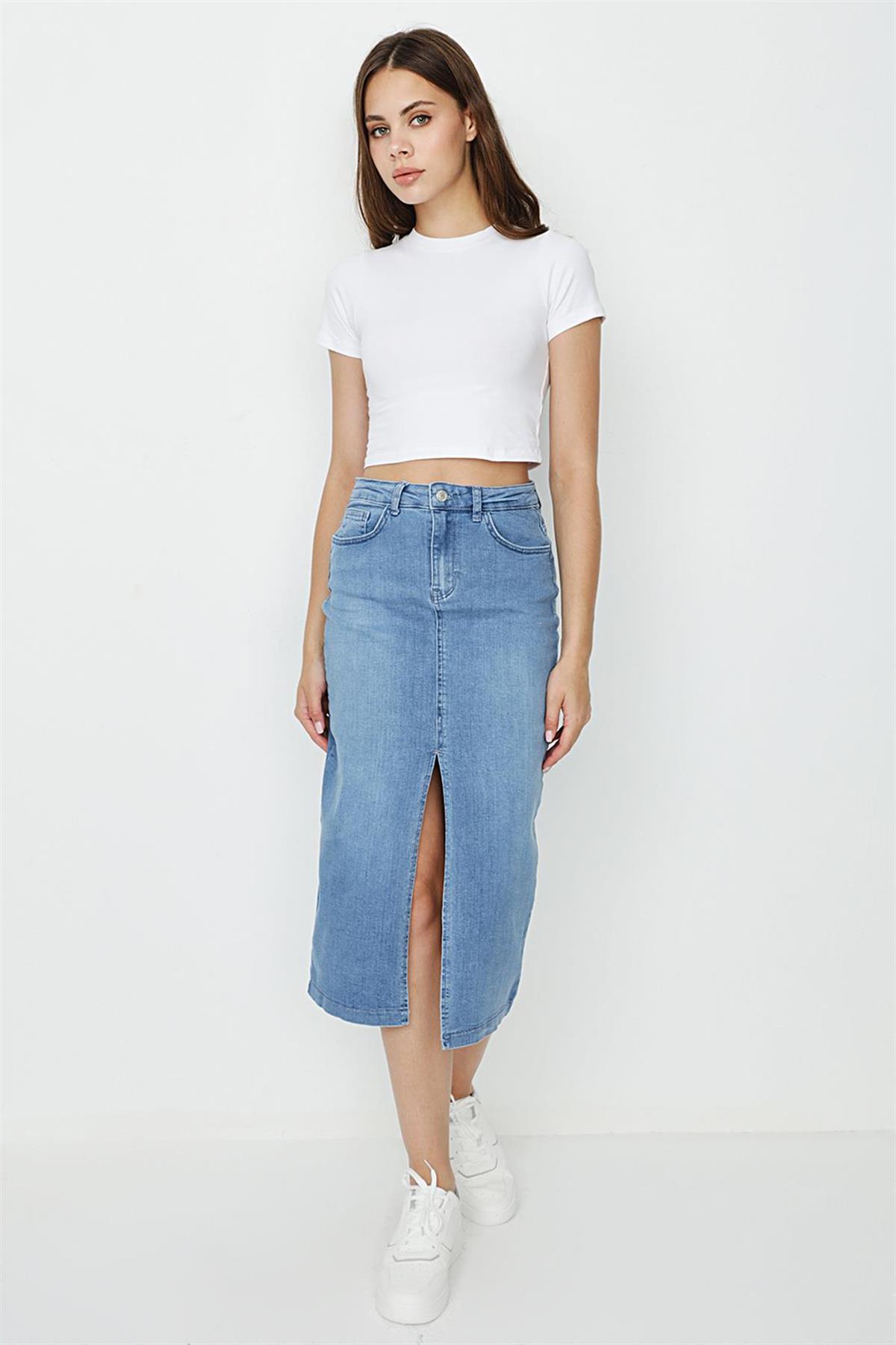 Kadın Midi Denim Etek