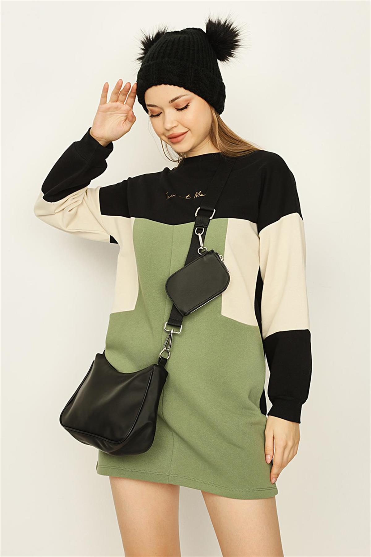 Kadın Renk Bloklu Şardonlu Sweat Elbise