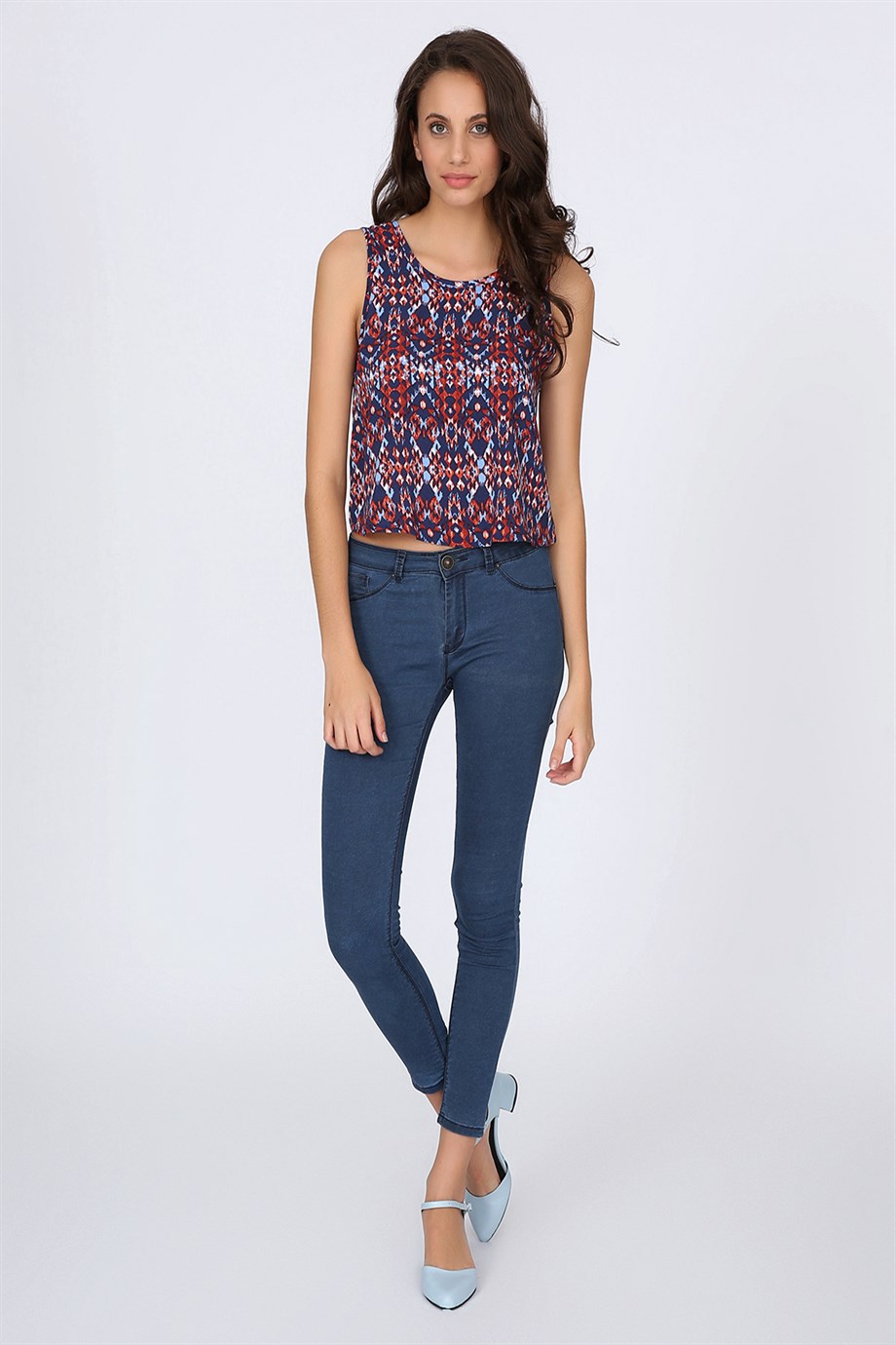 Kadın Renkli Bisiklet Yaka Bluz