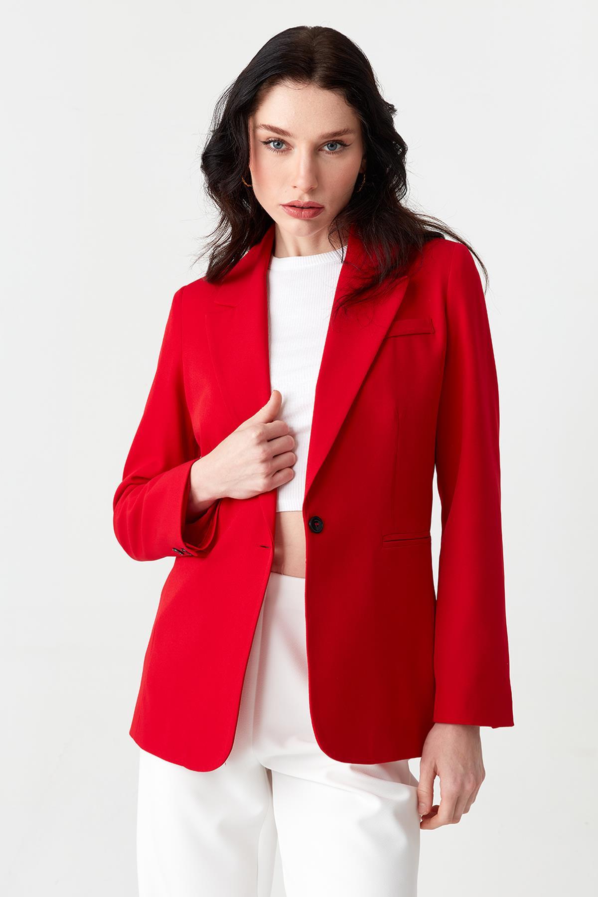 Kadın Siyah Düğme Detaylı Blazer Ceket