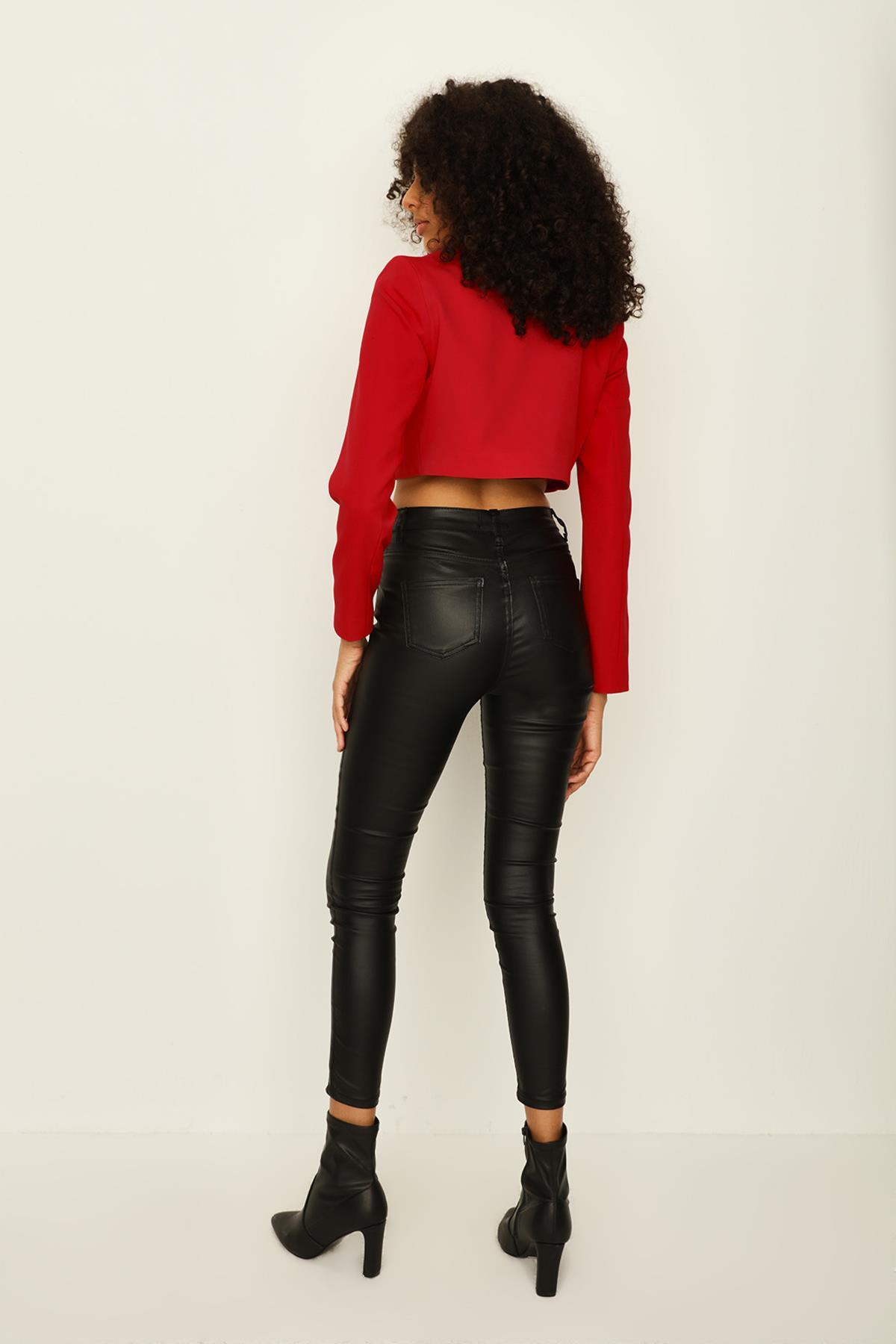 Kadın Tek Düğme Kapamalı Crop Blazer Ceket · 331