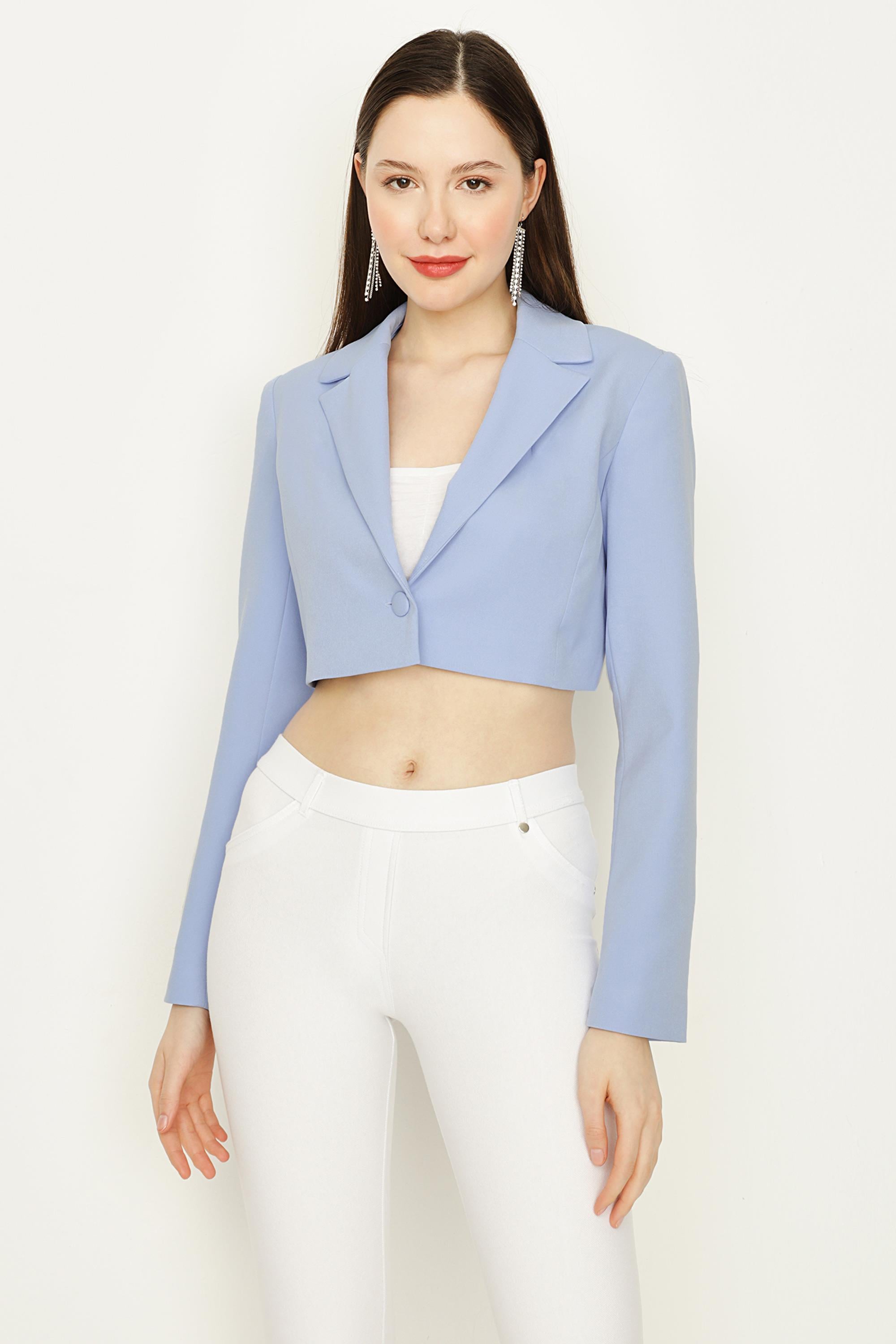 Kadın Tek Düğme Kapamalı Crop Blazer Ceket · 298