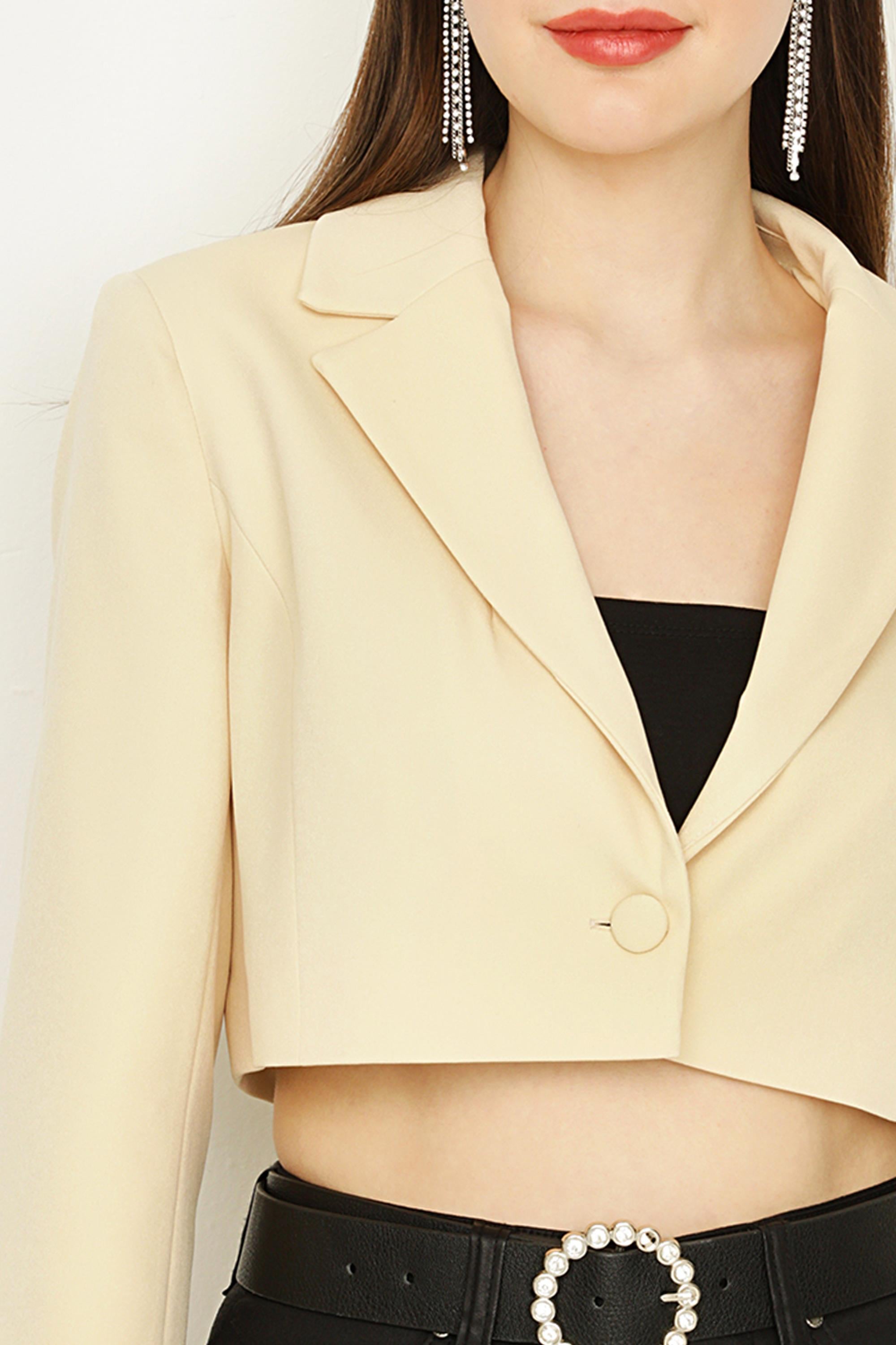 Kadın Tek Düğme Kapamalı Crop Blazer Ceket · 251