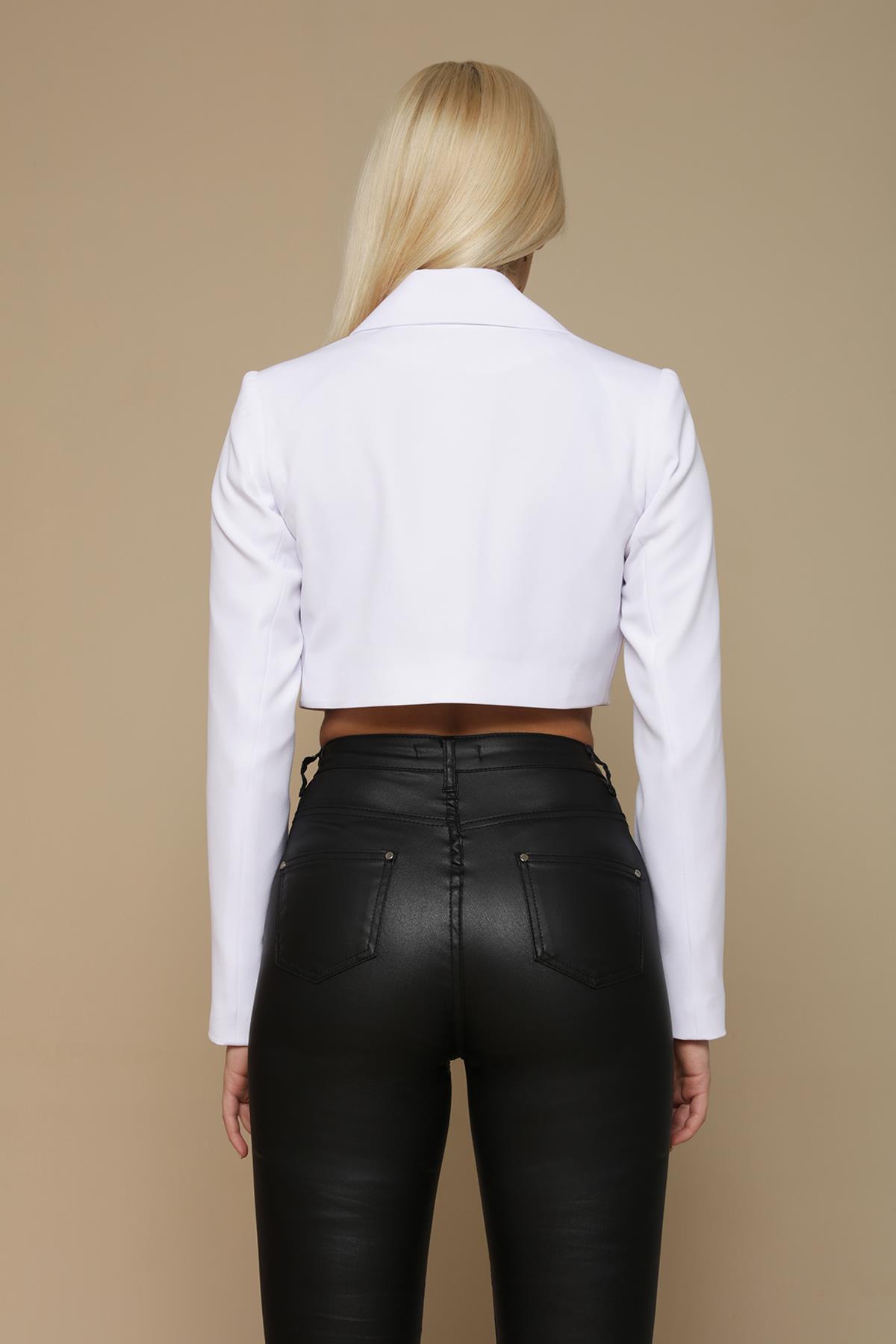 Kadın Tek Düğme Kapamalı Crop Blazer Ceket · 363
