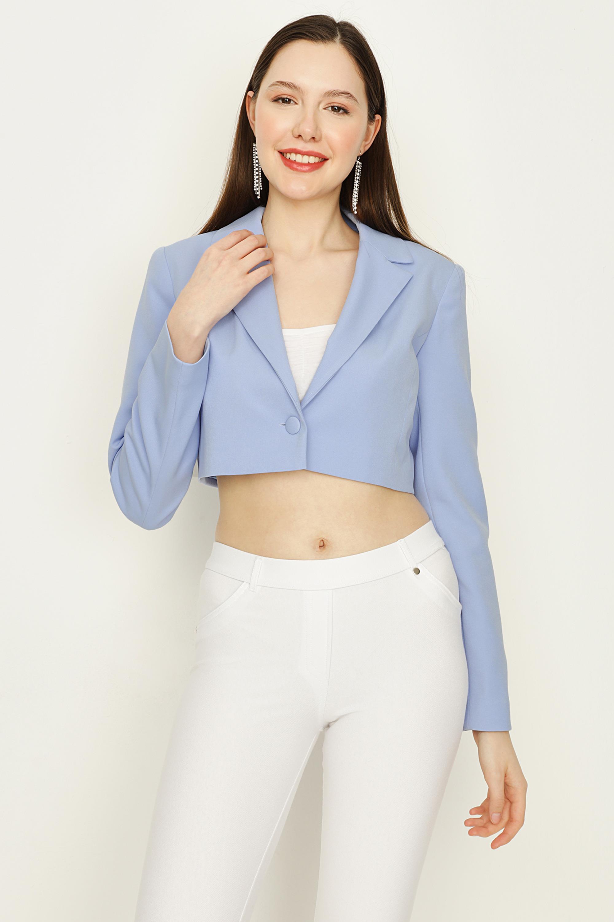 Kadın Tek Düğme Kapamalı Crop Blazer Ceket · 234