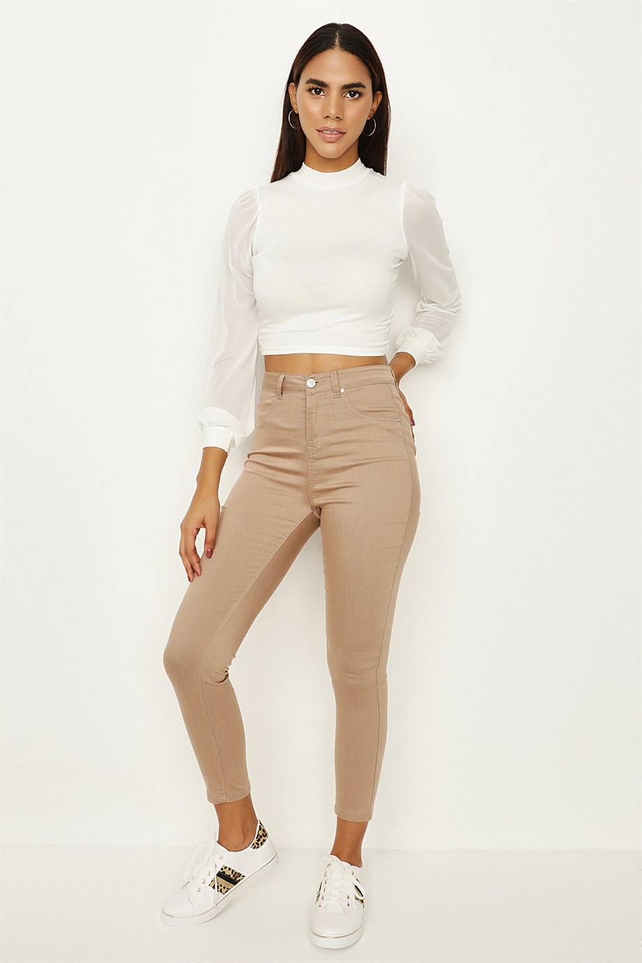 Kadın Yırtık Detaylı Yüksek Bel Skinny Jeans · 405