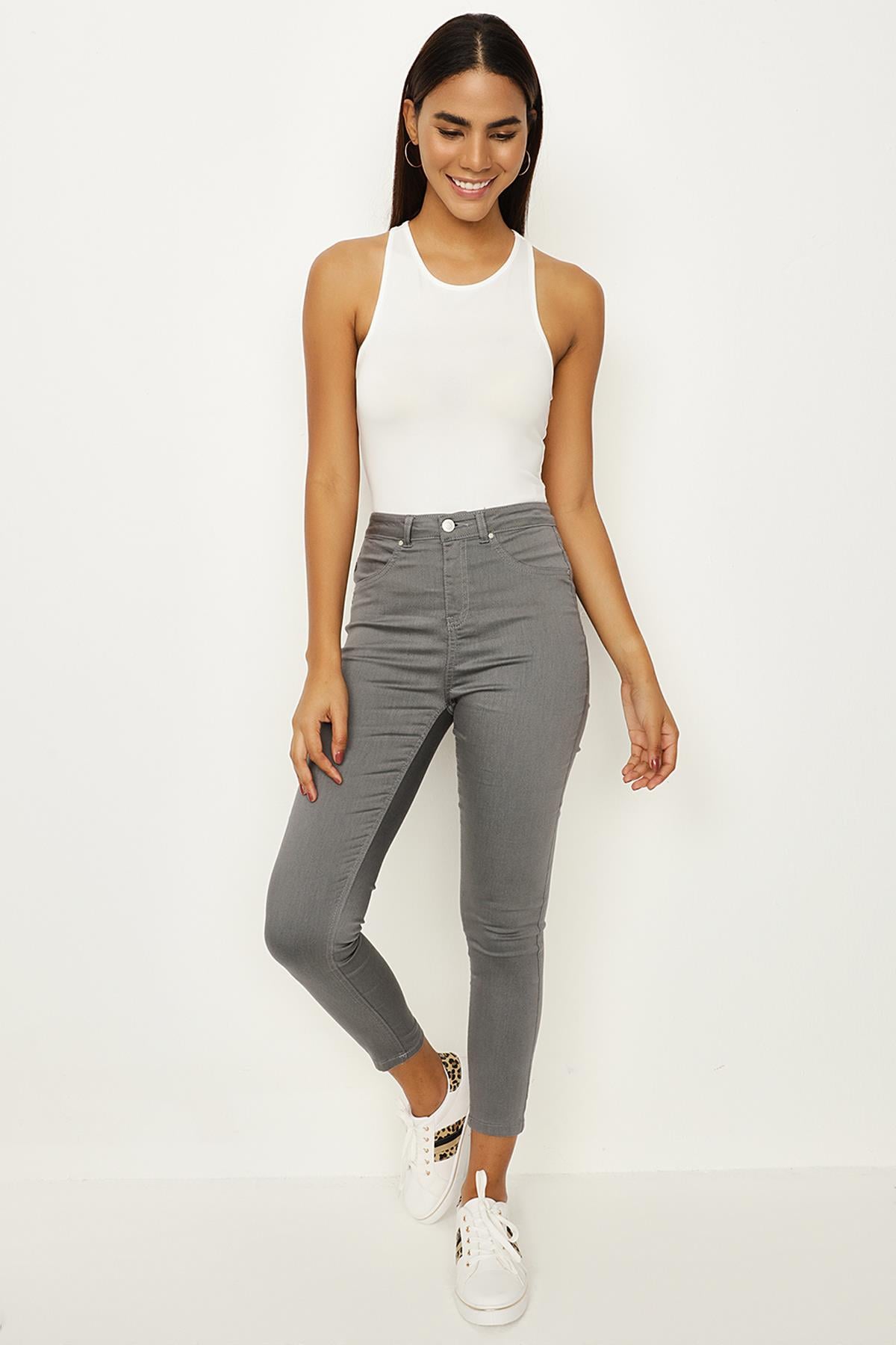 Kadın Yırtık Detaylı Yüksek Bel Skinny Jeans · 313