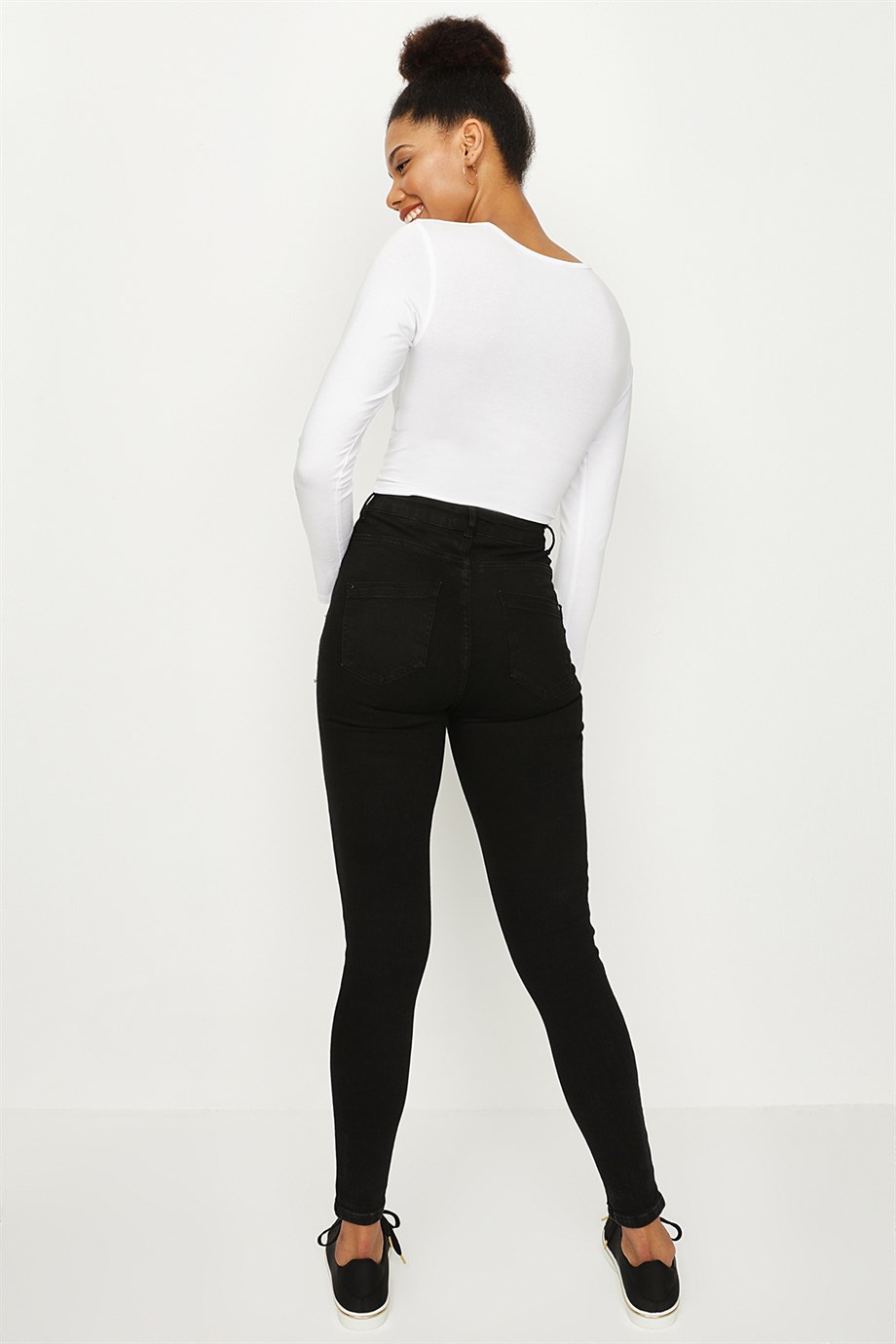 Kadın Yırtık Detaylı Yüksek Bel Skinny Jeans · 444