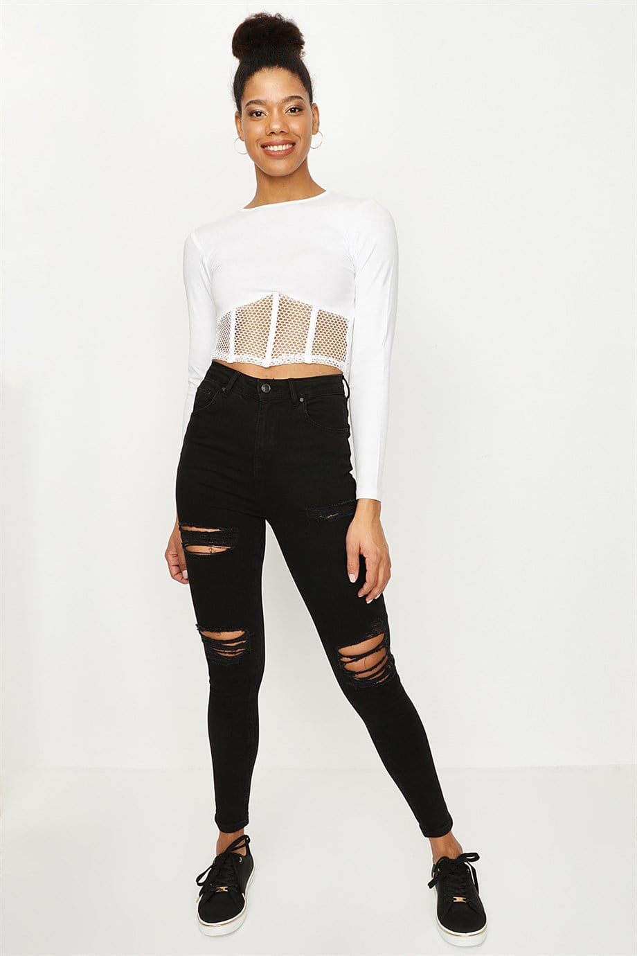 Kadın Yırtık Detaylı Yüksek Bel Skinny Jeans · 296