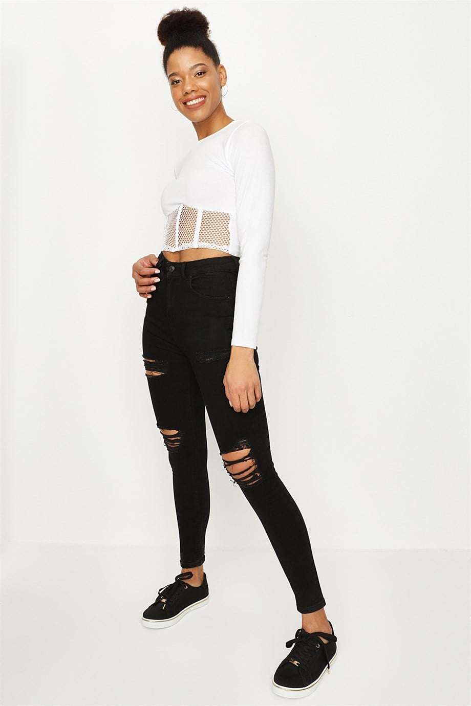Kadın Yırtık Detaylı Yüksek Bel Skinny Jeans · 103