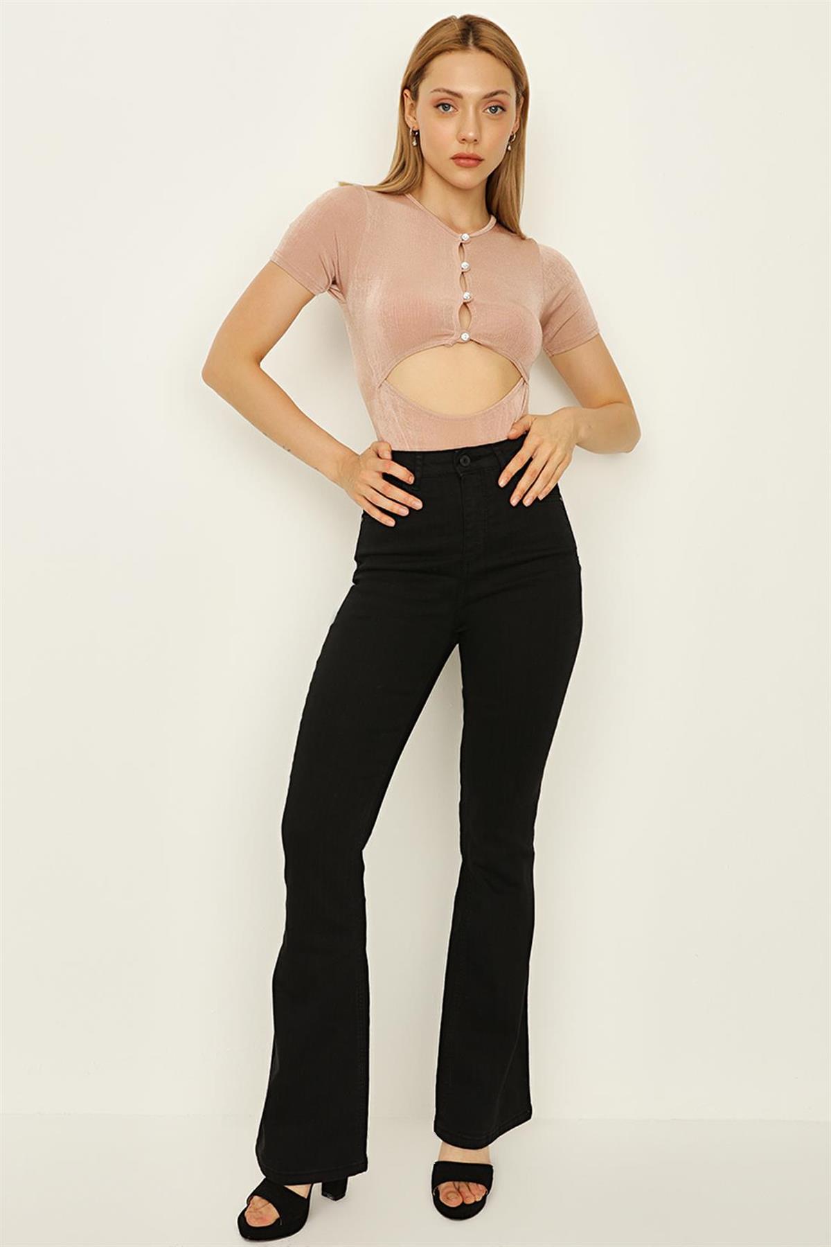 Kadın Yüksek Bel Geniş Paça Jeans · 53