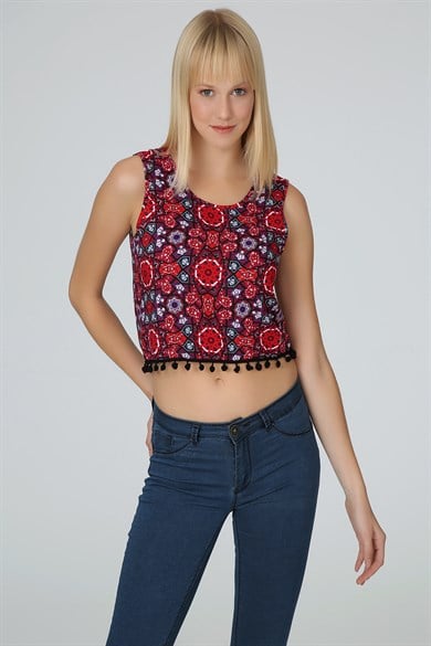 Kadın Desenli Crop Bluz