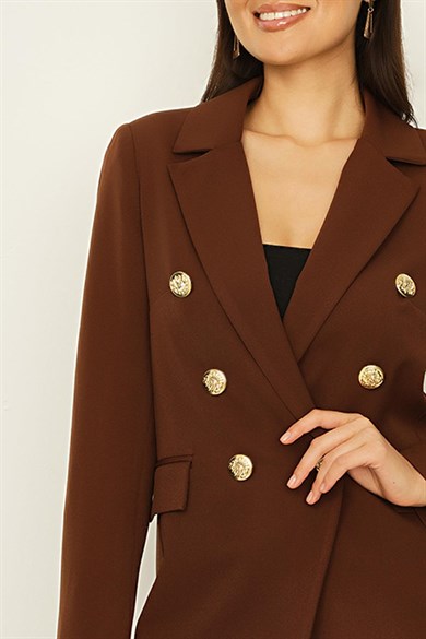 Kadın Gold Düğme Kapamalı Astarlı Blazer Ceket