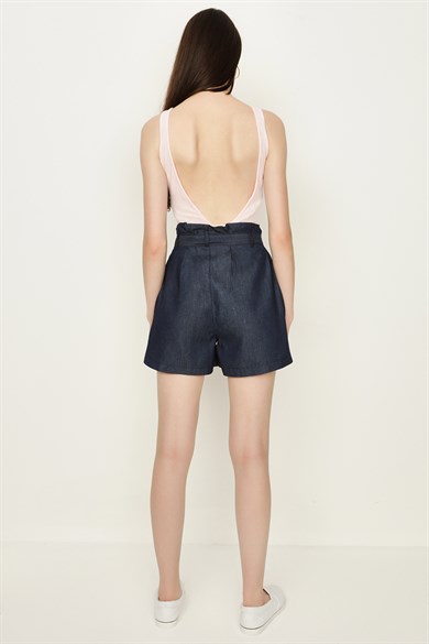 Kadın Kemerli Mini Denim Şort