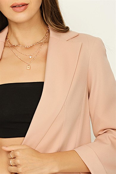 Kadın Kruvaze Yaka Gold Düğme Detaylı Blazer Ceket