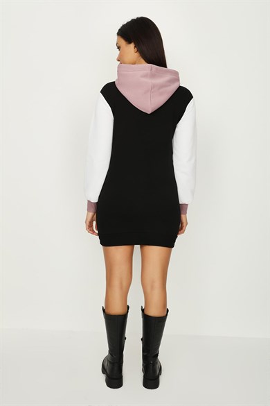 Kadın Renk Bloklu Kapüşonlu Sweat Elbise
