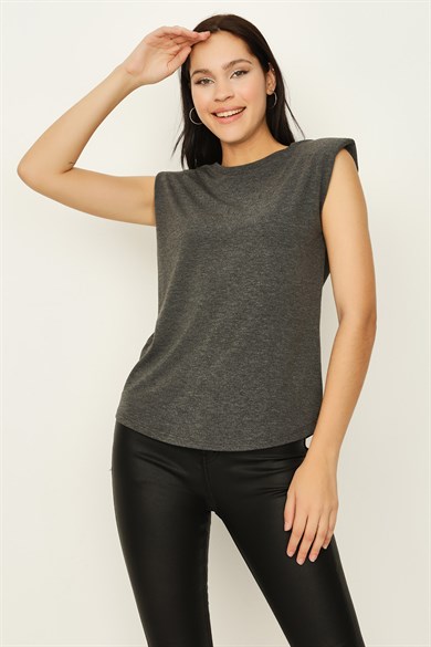 Kadın Vatkalı Oversize Örme T-Shirt