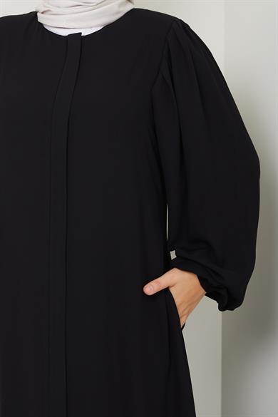 Omuz Pileli Ferace - Siyah
