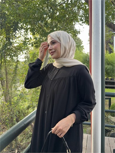 Düğmeli Robalı Ferace - Siyah