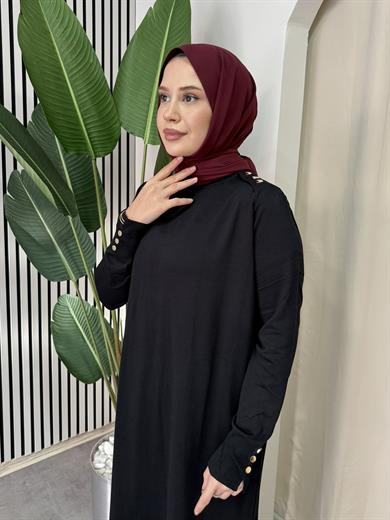 Düğmeli Triko Elbise - Siyah