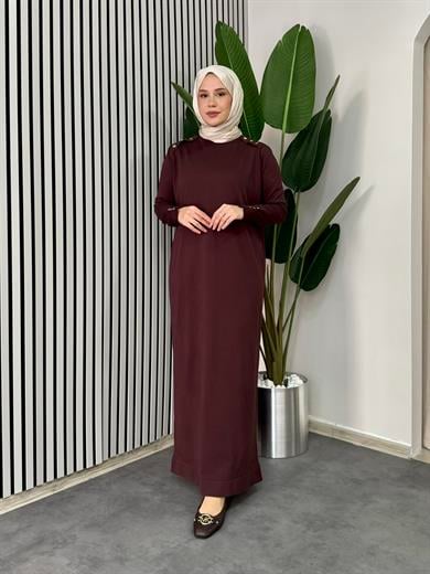 Düğmeli Triko Elbise - Kahve