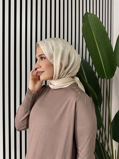 Düğmeli Triko Elbise - Sütlü Kahve