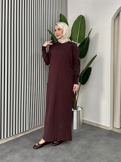 Düğmeli Triko Elbise - Kahve