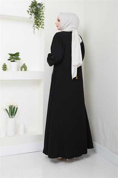 Omuz Pileli Ferace - Siyah