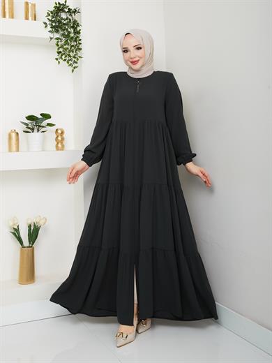 Kat Kat Büzgülü Ferace - Füme