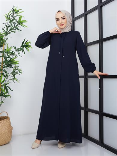 Yakası Bağcıklı Ferace - Koyu Lacivert