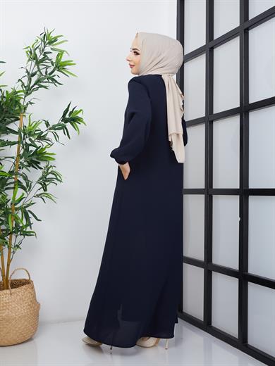 Yakası Bağcıklı Ferace - Koyu Lacivert