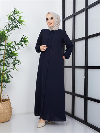 Yakası Bağcıklı Ferace - Koyu Lacivert