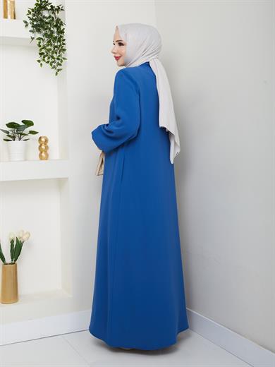 Yakası Bağcıklı Ferace - İndigo