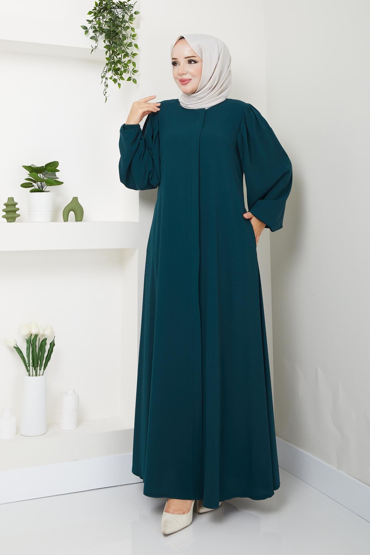 Omuz Pileli Ferace - Zümrüt