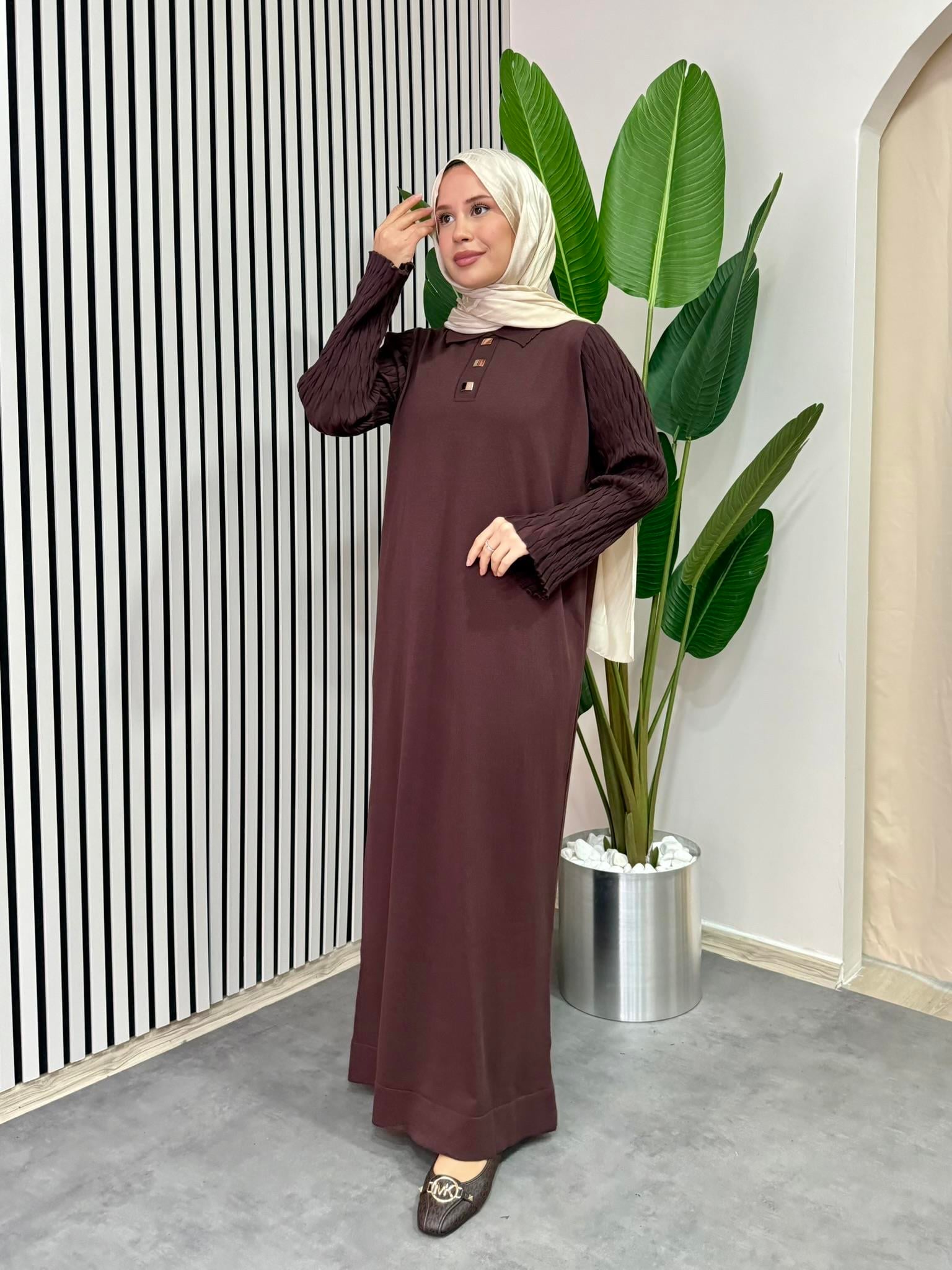 Nehir Triko Elbise - Kahve