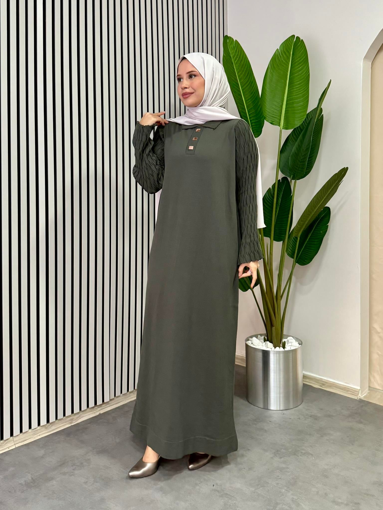 Nehir Triko Elbise - Haki