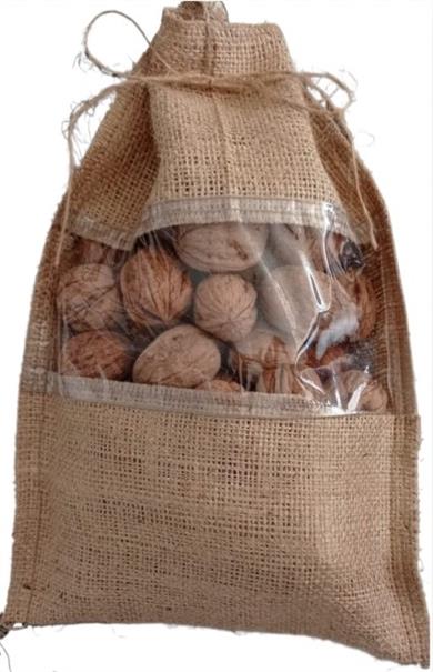 Şeffaf Pencereli Jüt Ceviz Çuvalı I Porporashop 21 cm-32 cm, 1 kg